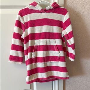 Mini Boden Pink and White Striped Hooded Pool cover up